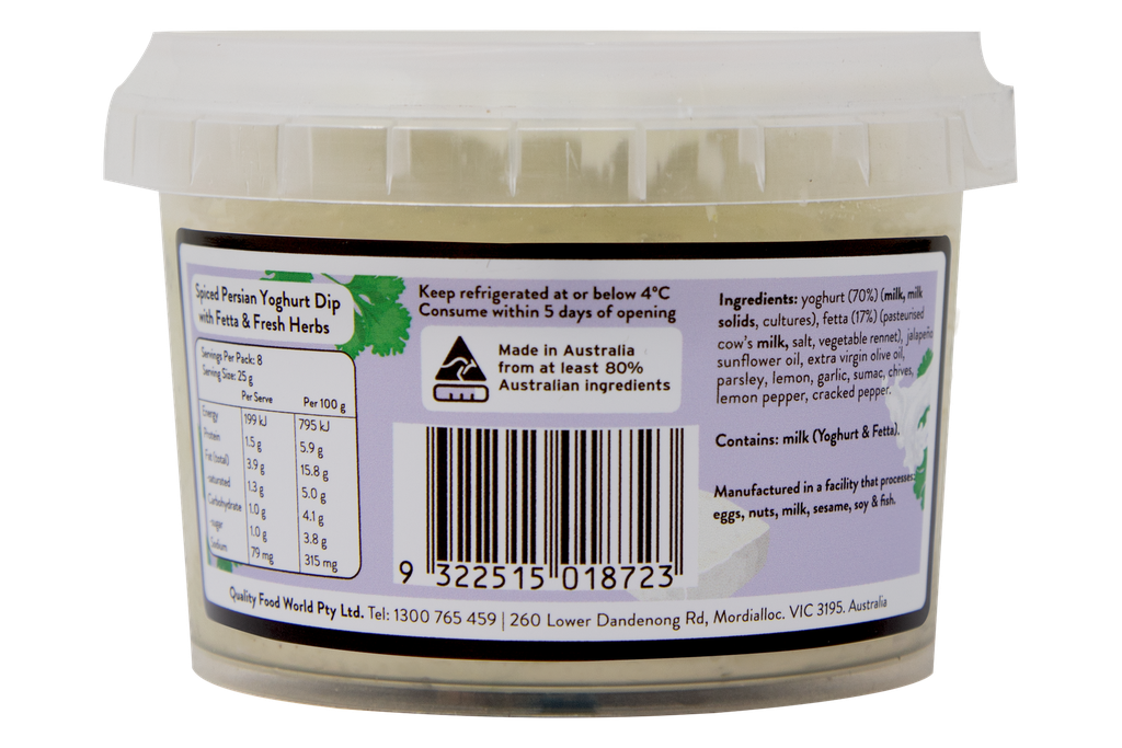 2508723 Fifya Spiced Persian Yoghurt Dip With Fetta & Fresh Herbs Gf 250G-BACK.webp