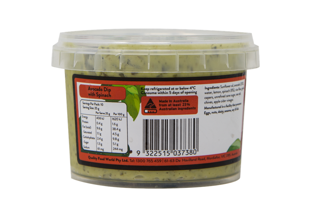 2507380 Fifya Plant Based  Avocado Dip With Spinach Gf Df  250G-BACK.webp