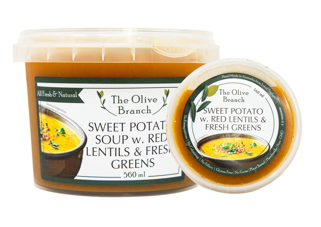 OB Sweet Potato Soup w. Red Lentils & Fresh Greens  560 mL