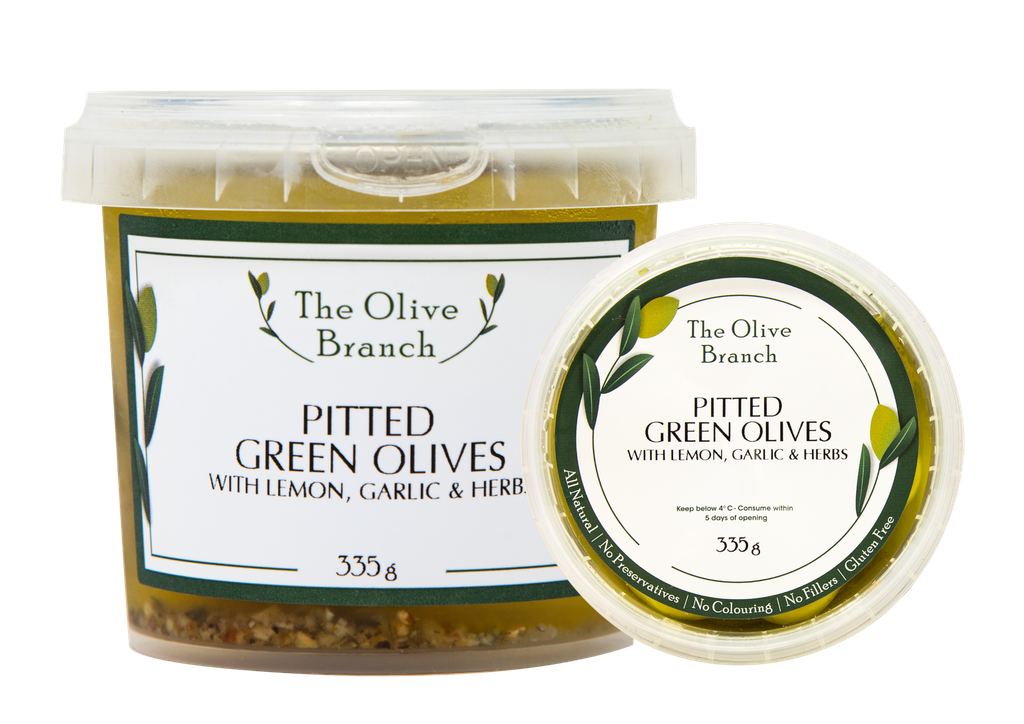 OB Pitted Green Olives With Lemon Garlic & Herb 335G
