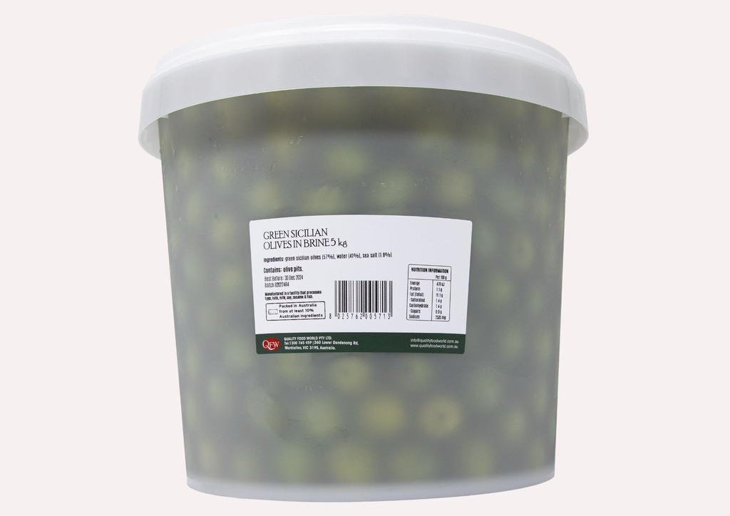 GREEN Sicilian Olives/Brine 5Kg